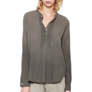 Current/Elliott The Pintuck‎ Cotton Long Sleeve Blouse